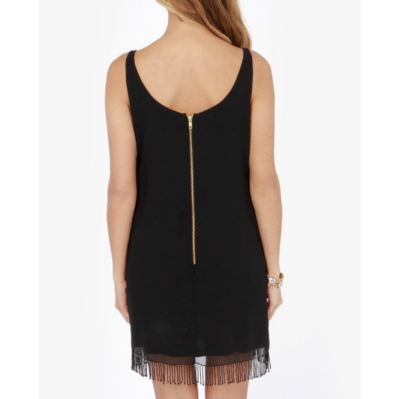 Black Swan Beaded Black Fringe Cocktail Dress - Picture 4 of 5